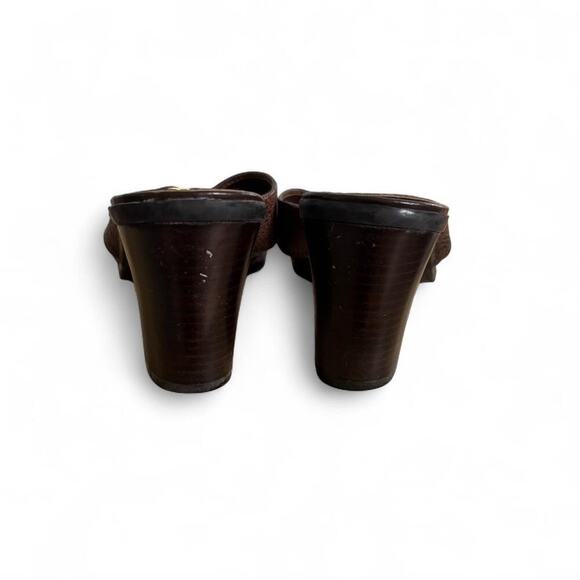 VTG. Y2K LIZ CLAIBORNE BROWN LEATHER BUCKLE STRAPPY HEEL SANDALS 7.5. - Picture 6 of 7